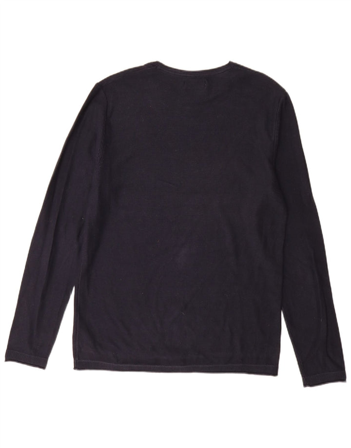 Jack & Jones Jersey de cuello redondo para hombre, talla grande, azul marino