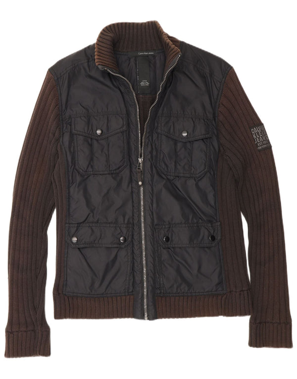 Calvin Klein Jeans Chaqueta utilitaria para hombre UK 36 Small Marrón Colorblock Nylon
