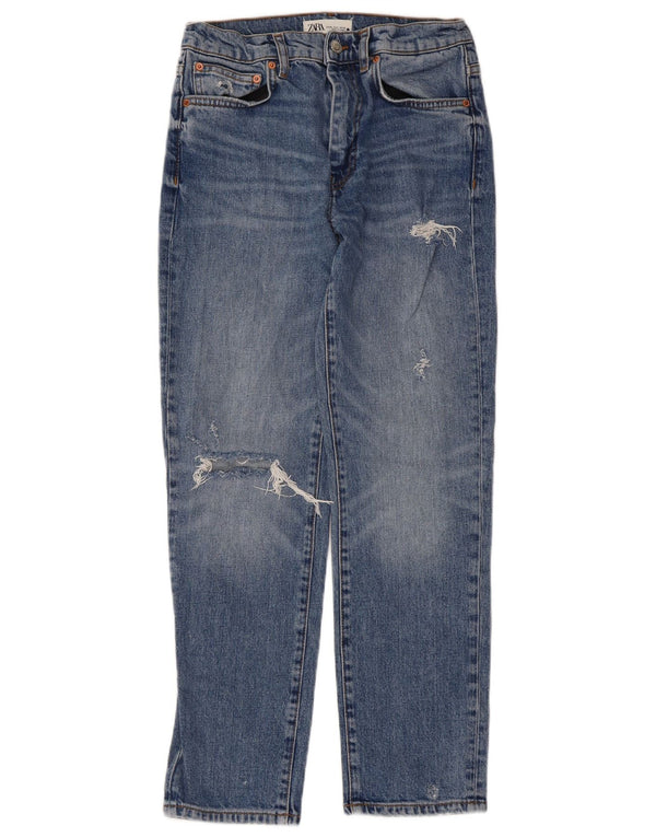 Zara Jeans Rectos Desgastados Mujer EU 36 XS W26 L27 Azul