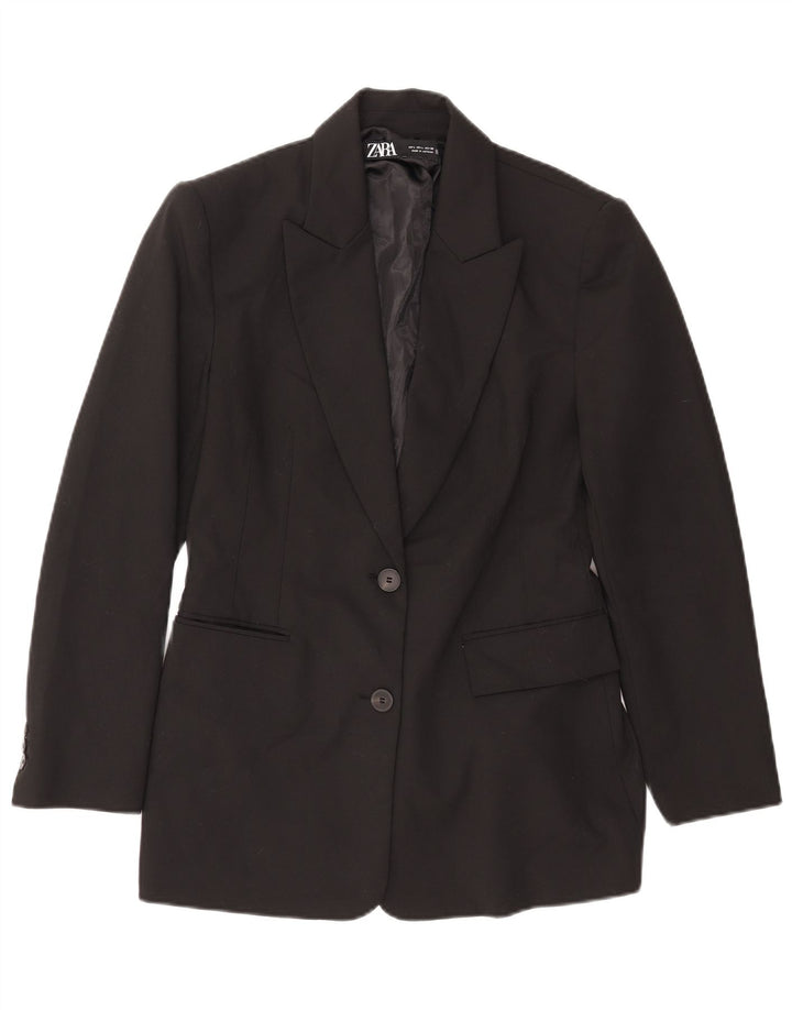Zara Chaqueta Blazer De 2 Botones para Mujer UK 44 Grande Poliéster Negro