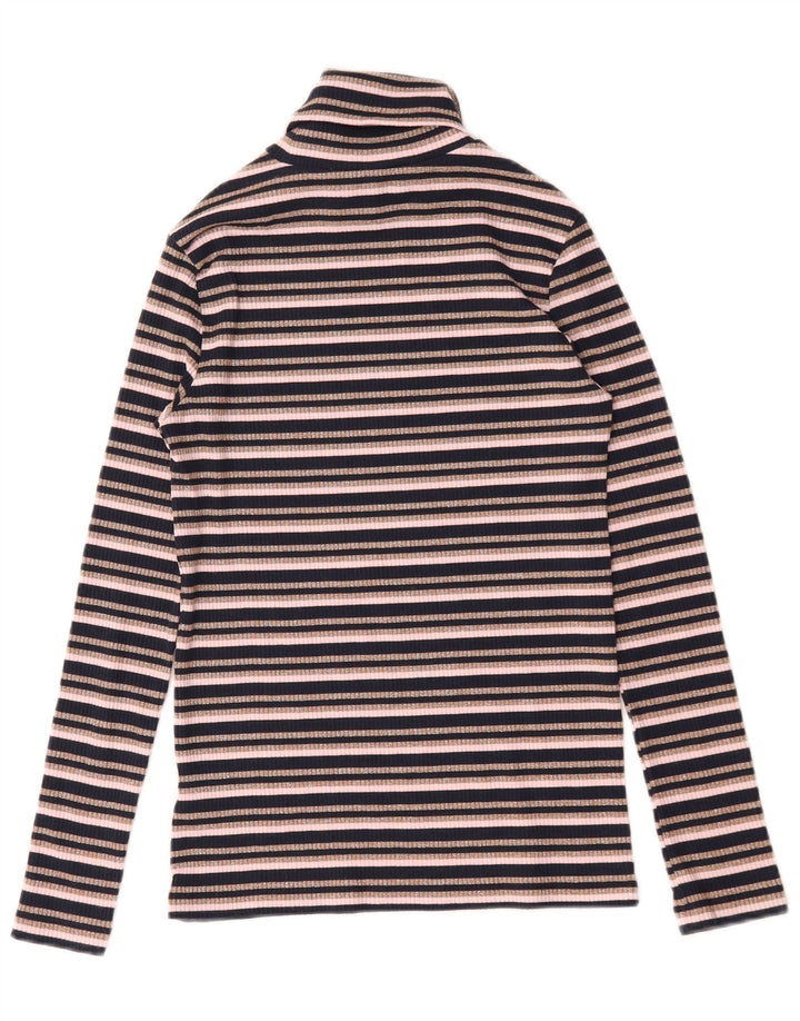 Marks & Spencer Top con cuello vuelto para mujer, manga larga, talla 40, talla pequeña, color negro a rayas