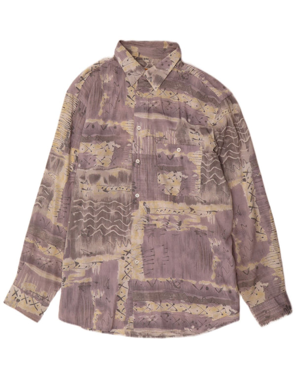 VINTAGE Camisa para hombre Tamaño 16 16 1/2 Viscosa patchwork gris grande