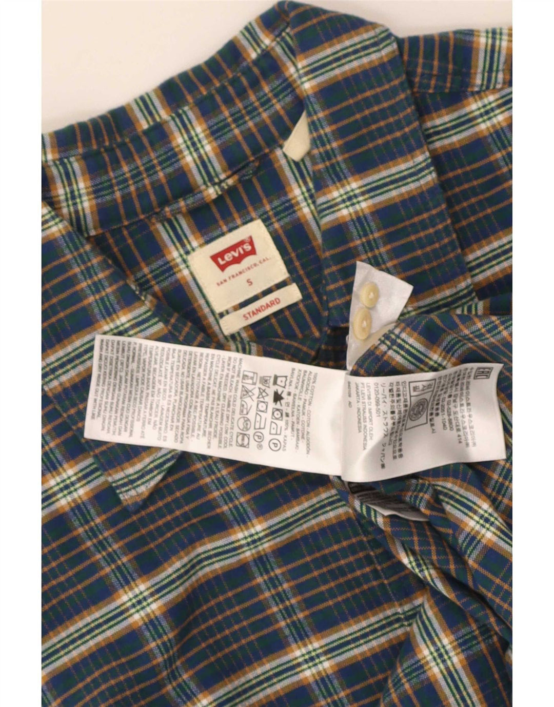 Levi's Camisa estándar para hombre de algodón a cuadros azul marino pequeña