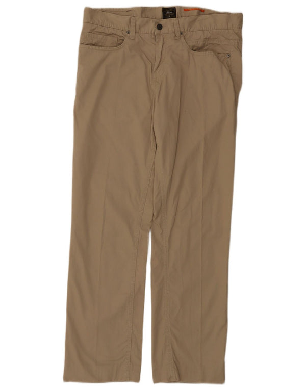 S.Oliver Mens Straight Casual Trousers W32 L29 Beige Cotton