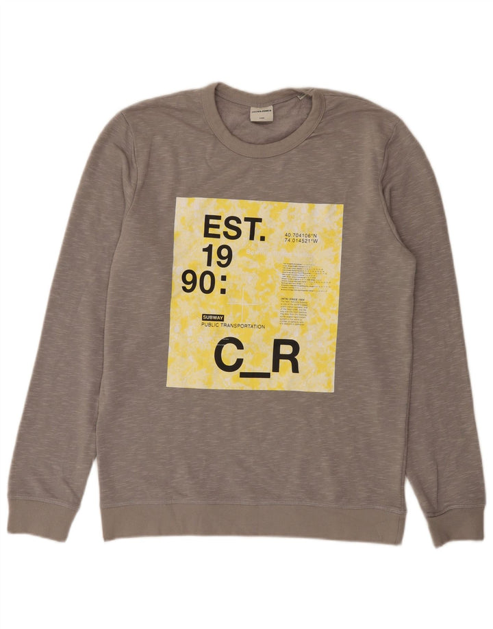 Jack & Jones Hombre Sudadera Gráfica Jumper Gris Medio Moteado