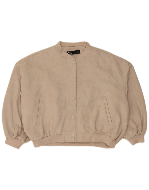 Zara Mujer Chaqueta Bomber Extragrande UK 44 Poliéster Beige Medio