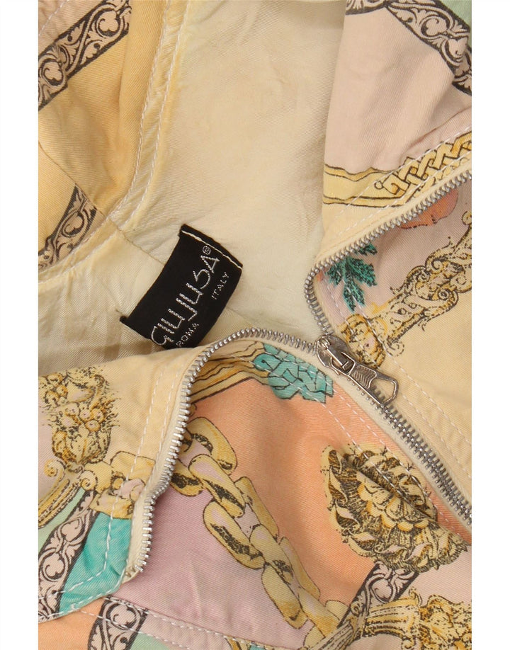 Vintage mujer crop bomber chaqueta Reino Unido 12 algodón floral multicolor medio