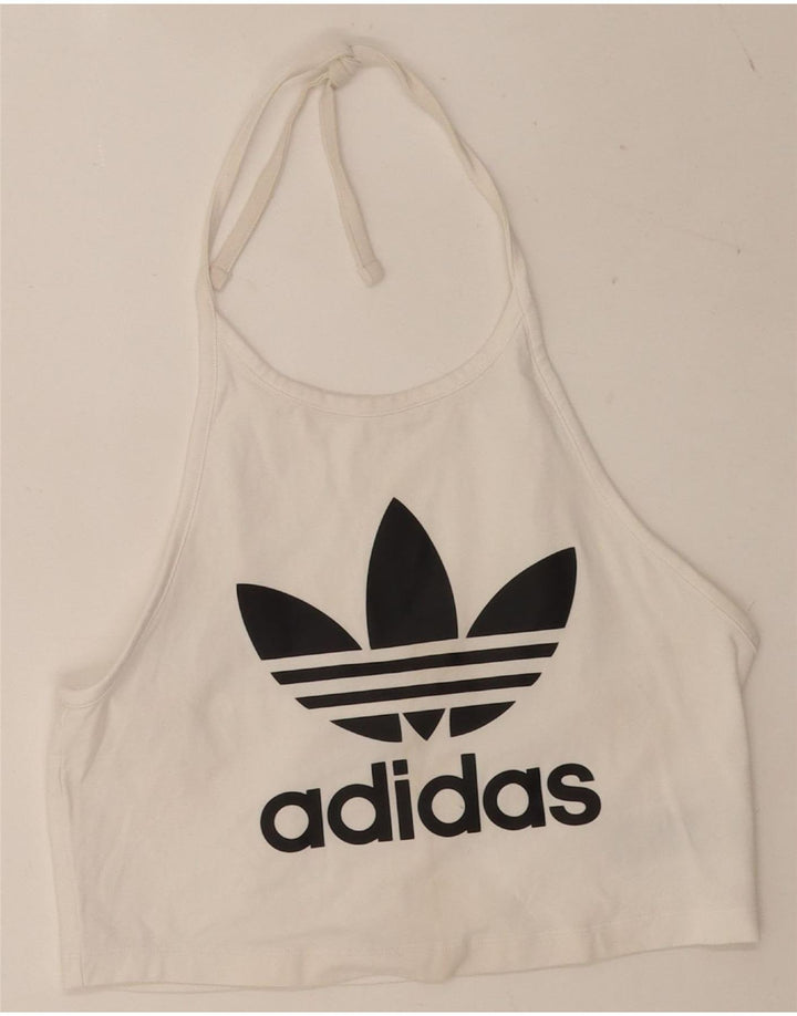 Adidas Top corto con gráfico halter para mujer UK 44 Algodón blanco mediano