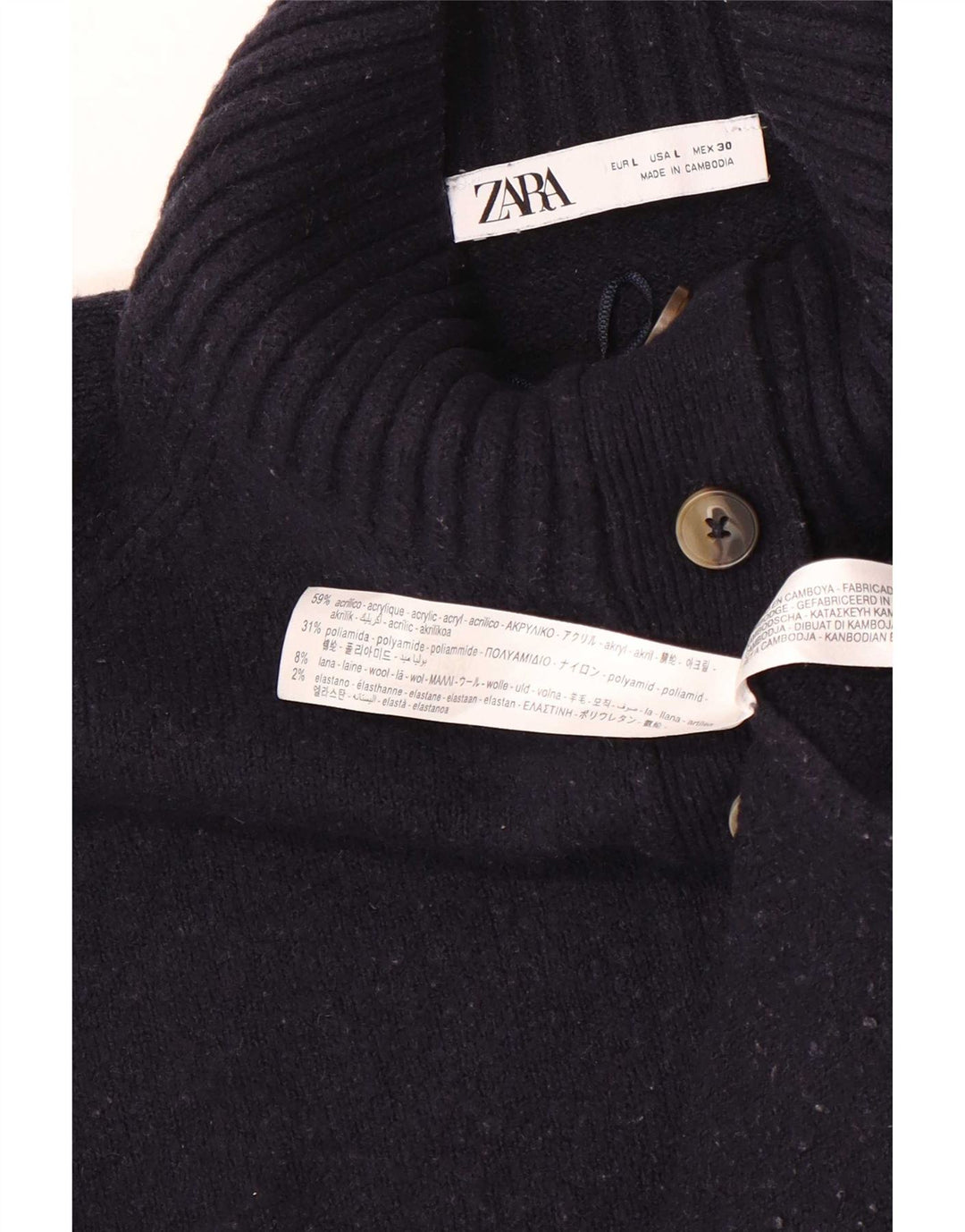 Zara - Jersey extragrande con cuello y botones para mujer, talla 40, talla grande, color azul marino