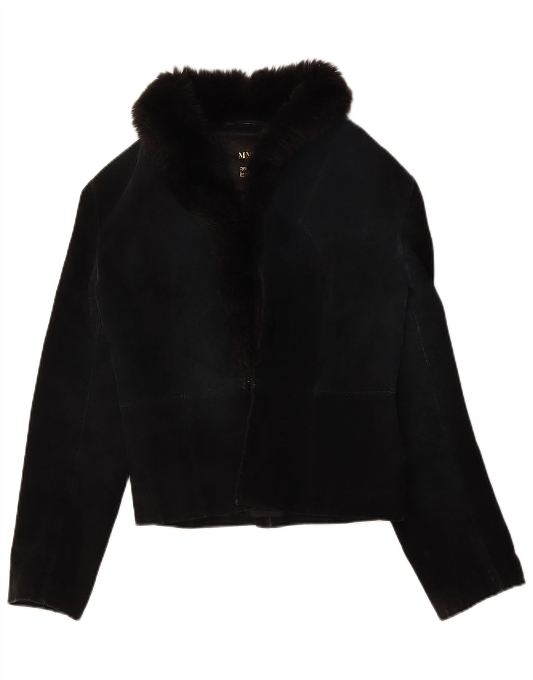 Mango Chaqueta de ante corta para mujer UK 42 Cuero negro mediano