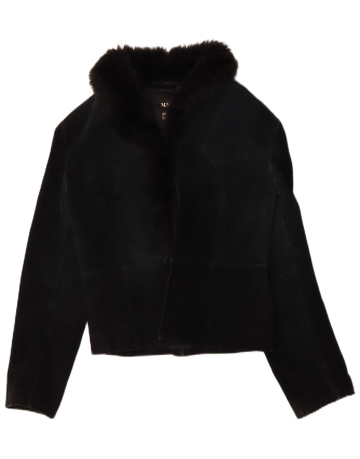 Mango Chaqueta de ante corta para mujer UK 42 Cuero negro mediano