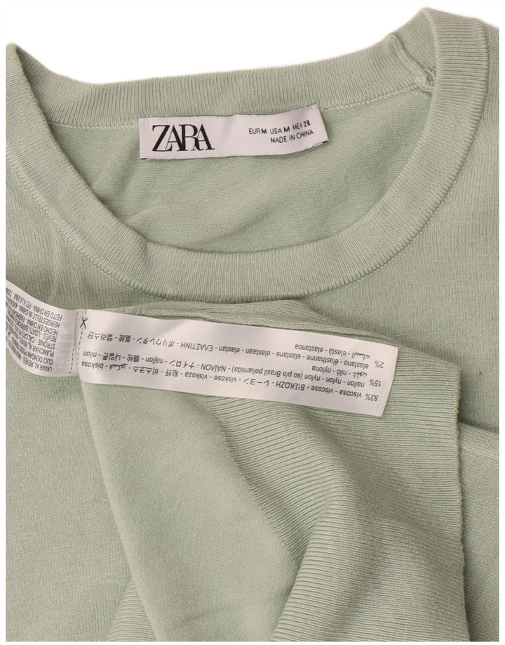 Zara - Jersey de cuello redondo para mujer, talla 40, viscosa verde medio