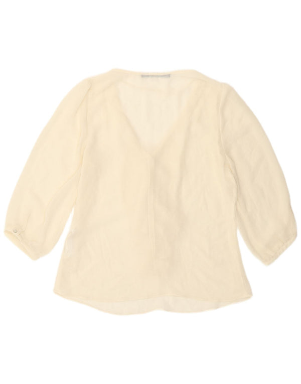 Zara Blusa Delantera con Volantes y Manga 3/4 para Mujer UK 40 Grande Blanco Roto