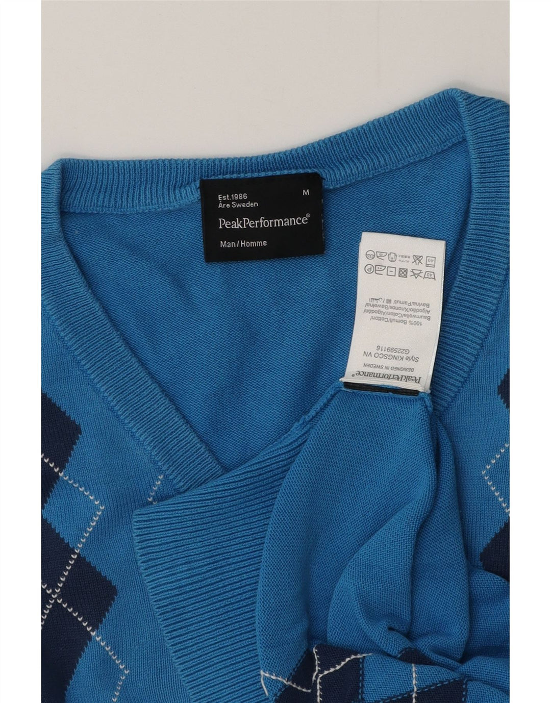 Peak Performance Jersey con cuello en V para hombre Azul medio Argyle/Diamond