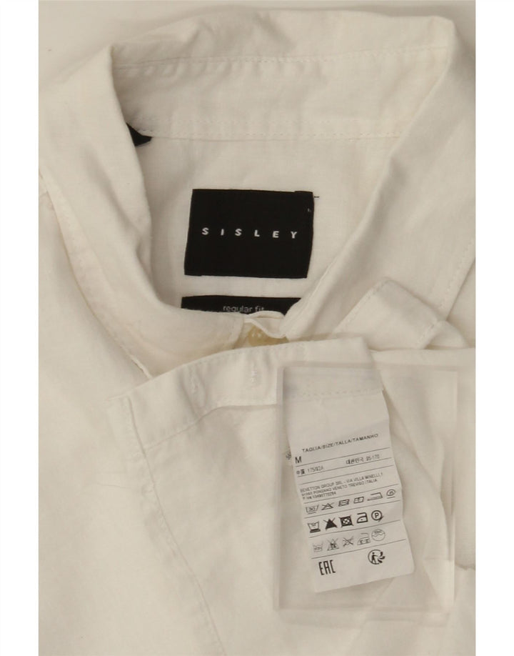 Sisley Camisa Regular Fit De Manga Corta De Lino Blanco Mediano Hombre