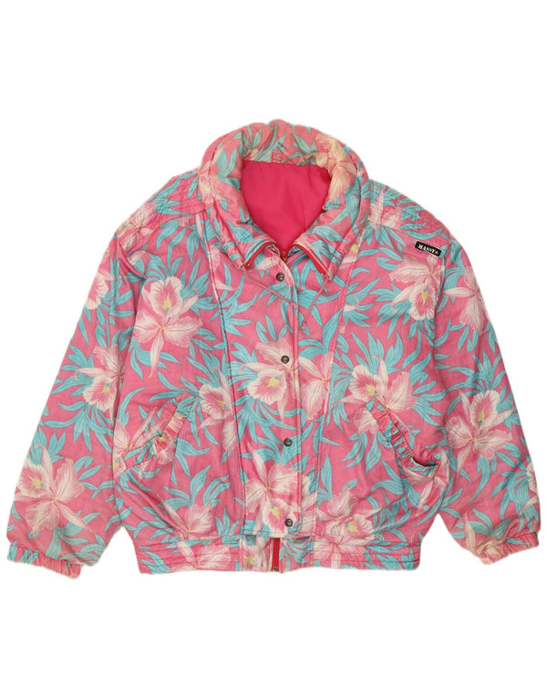 VINTAGE Chaqueta cortavientos de gran tamaño para mujer IT 48 XL Poliamida floral rosa