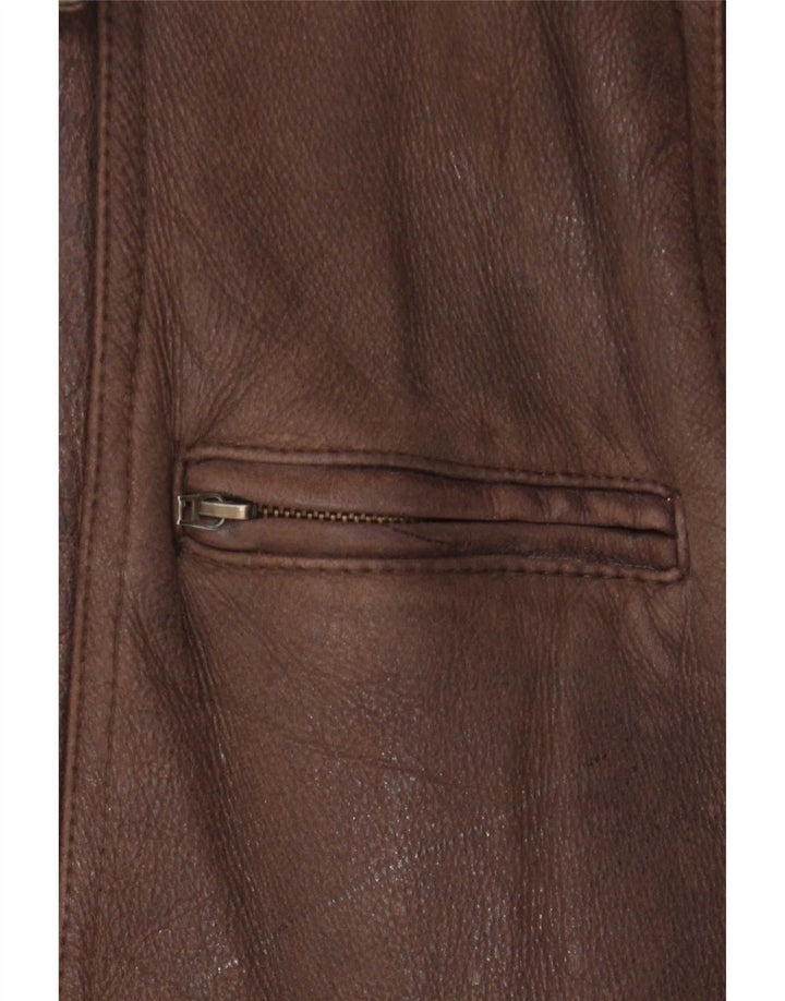 Vintage hombres Sherpa chaqueta de cuero Reino Unido 40 marrón grande