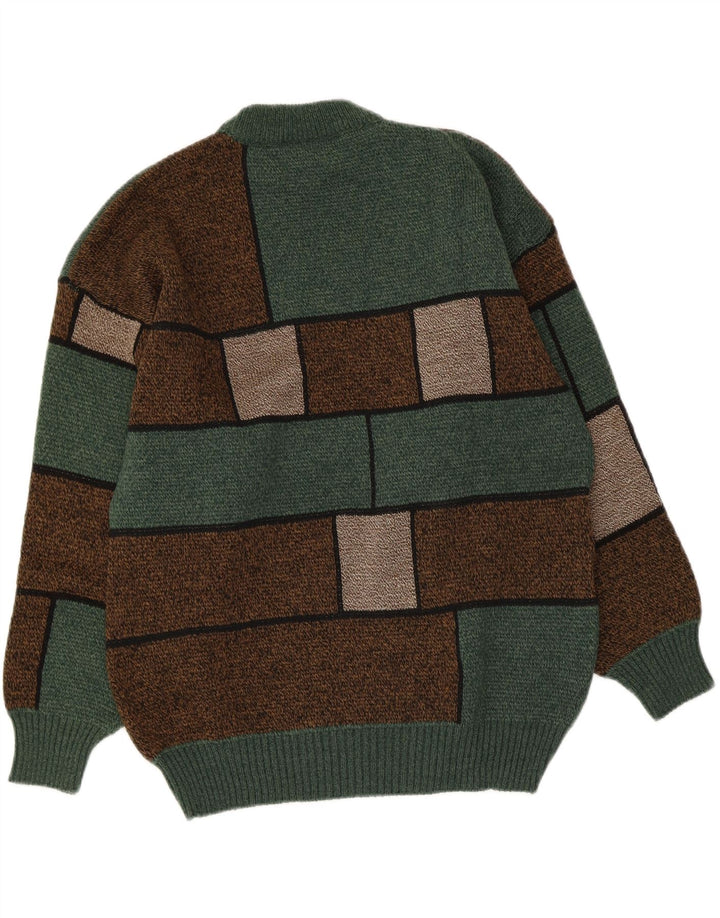 Vintage hombres tortuga cuello jersey suéter medio verde colorblock