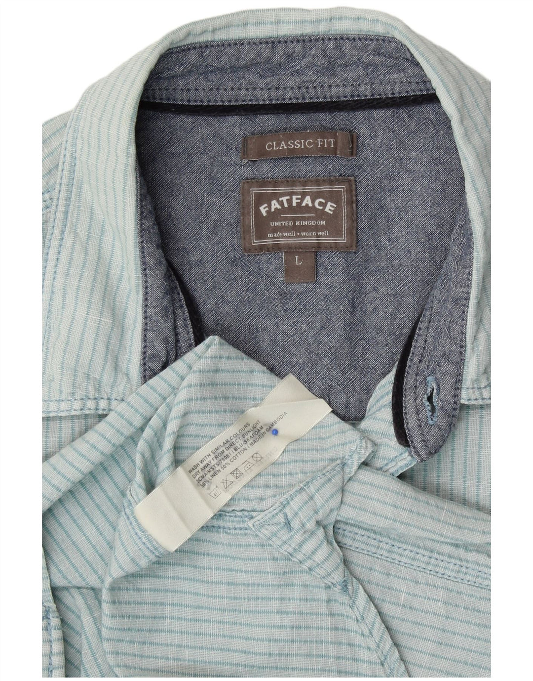 Camisa de corte clásico para hombre de Fat Face, talla grande, de lino a rayas azules