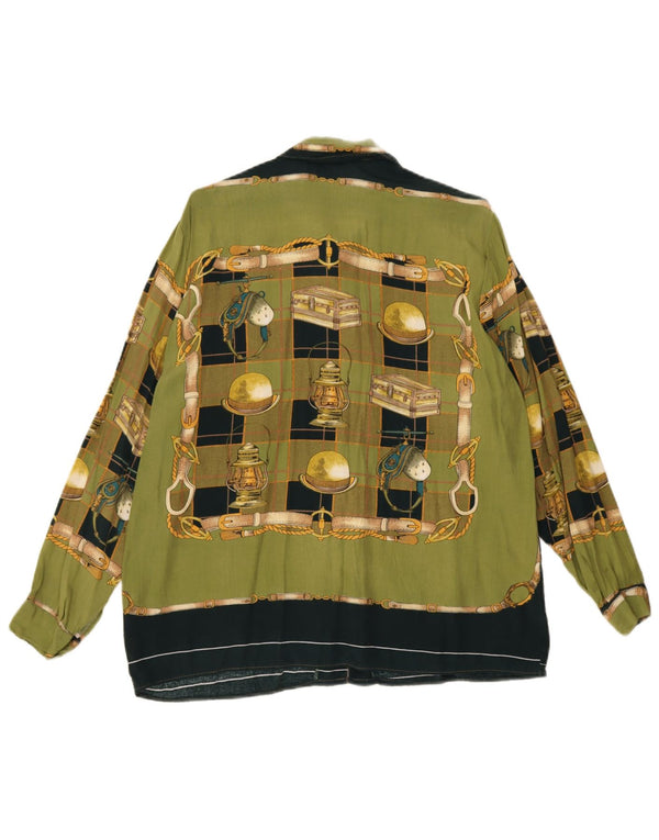 Vintage mujer patrón abstracto camisa Reino Unido 18 XL verde