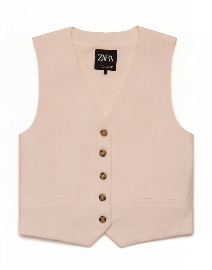 Zara Mujer Chaleco UK 10 Small Viscosa Blanca