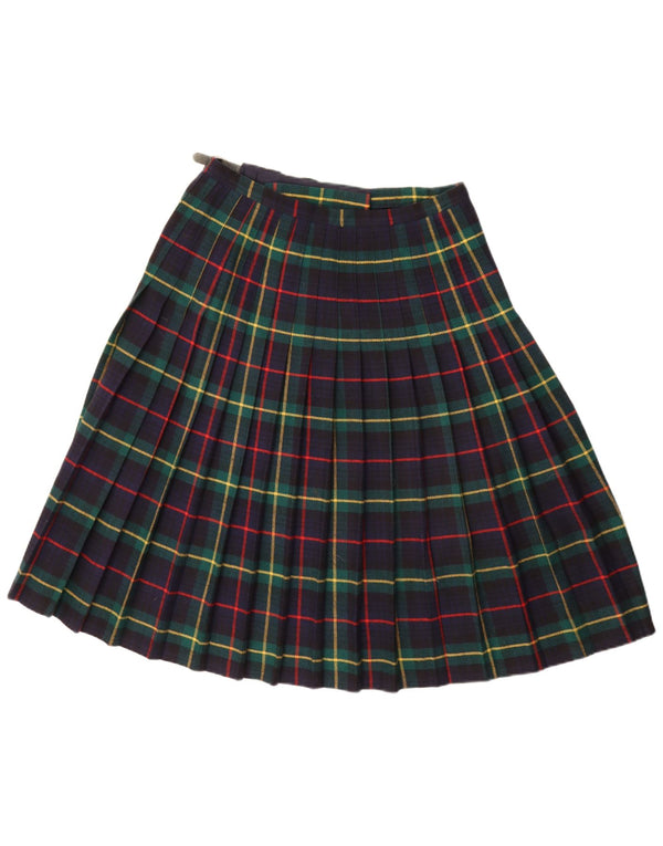 Vintage mujer Kilted Wrap falda IT 46 grande W32 azul marino cuadros acrílico