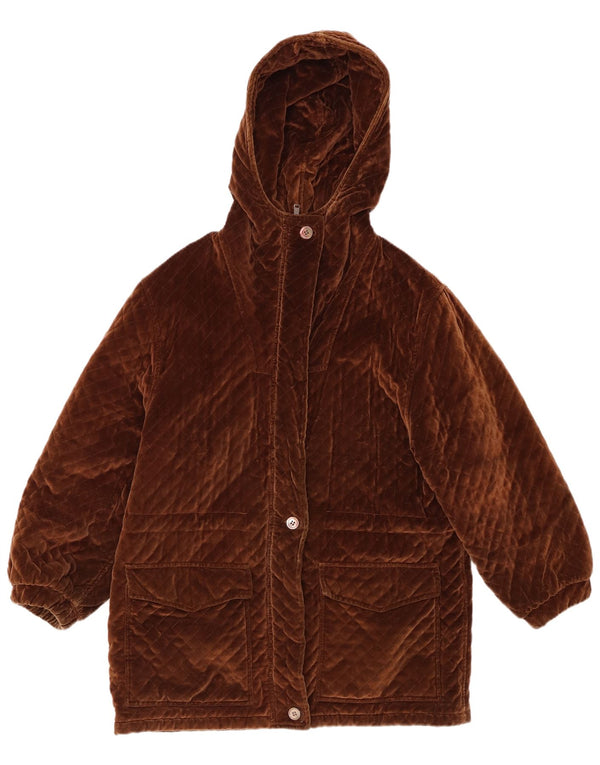 VINTAGE Abrigo cortavientos con capucha para niñas 13-14 años Algodón marrón