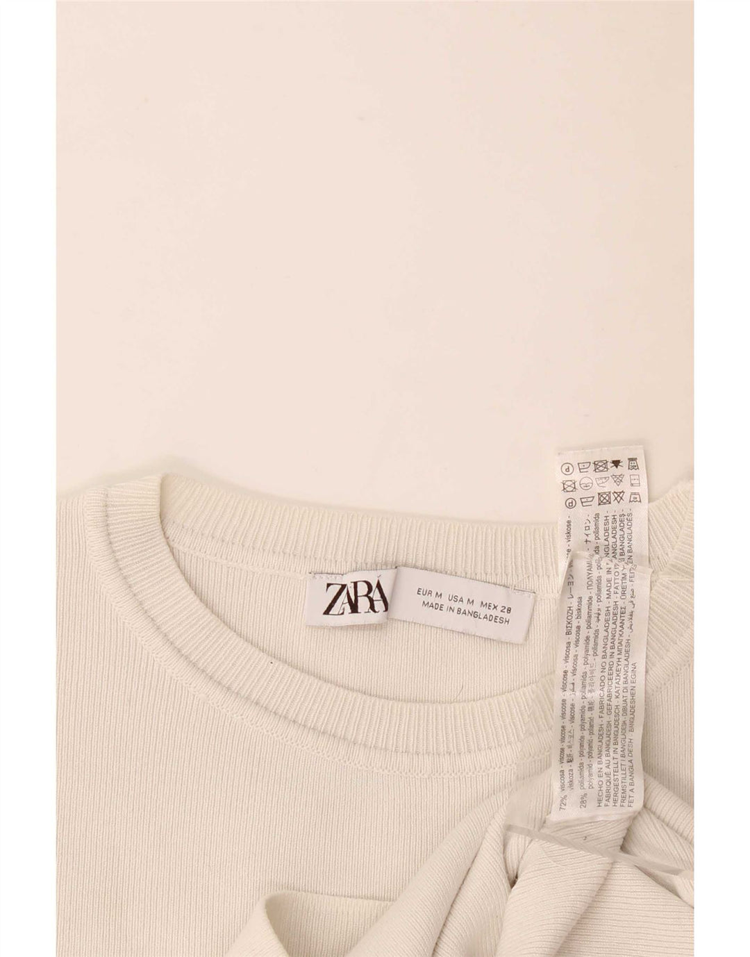 Zara Mujer Crop Camiseta Top UK 12 Medium White Viscosa