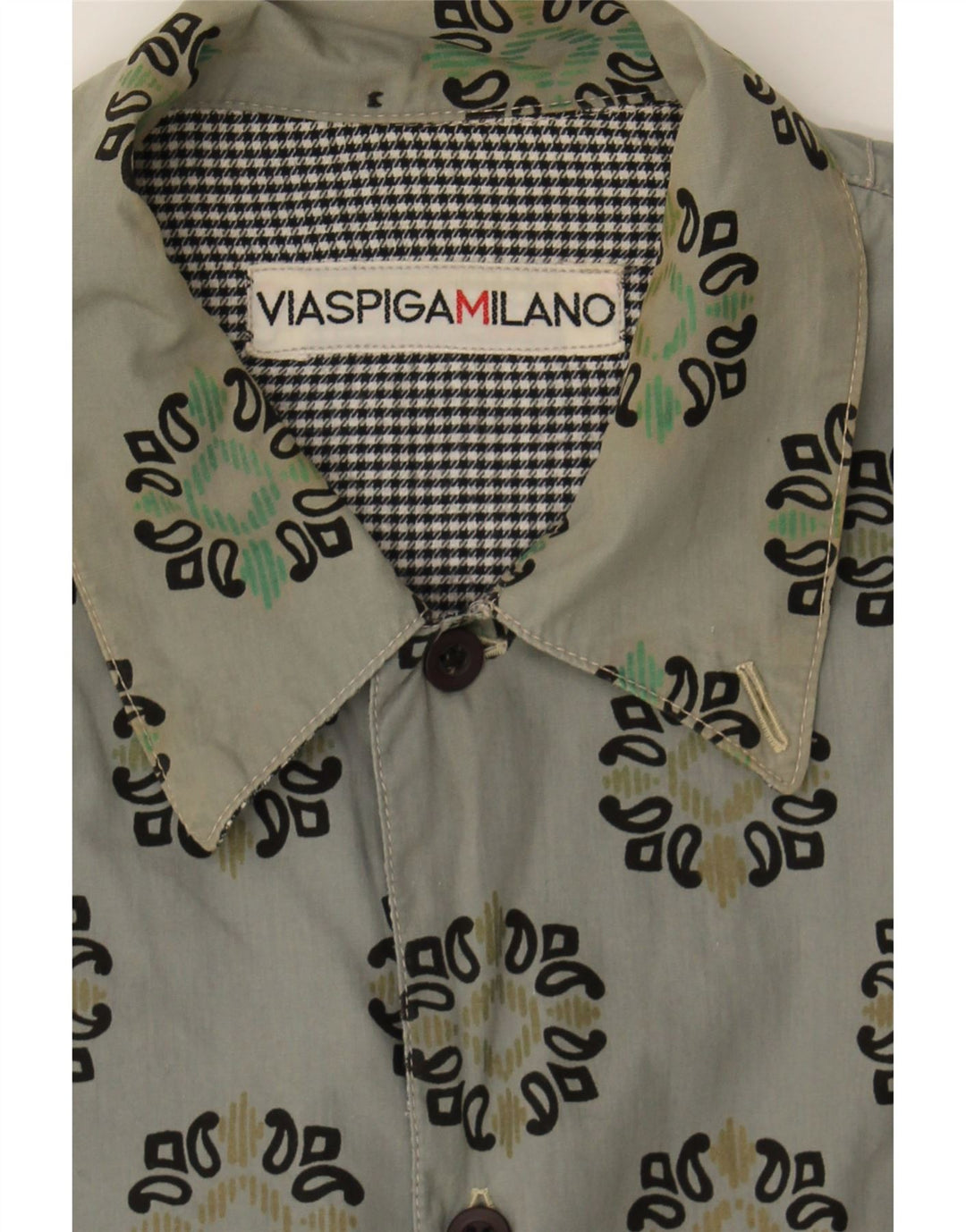 VIA SPIGA Mens Shirt Large Green Paisley Vintage Via Spiga and Second-Hand Via Spiga from Messina Hembry 
