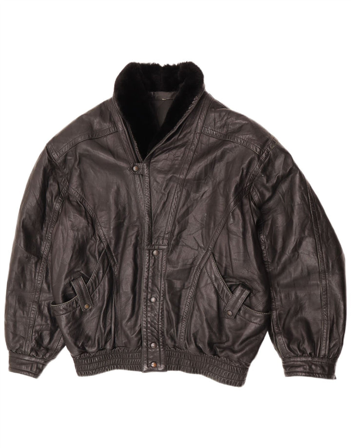 Chaqueta de cuero vintage para hombre Reino Unido 42 XL cuero negro