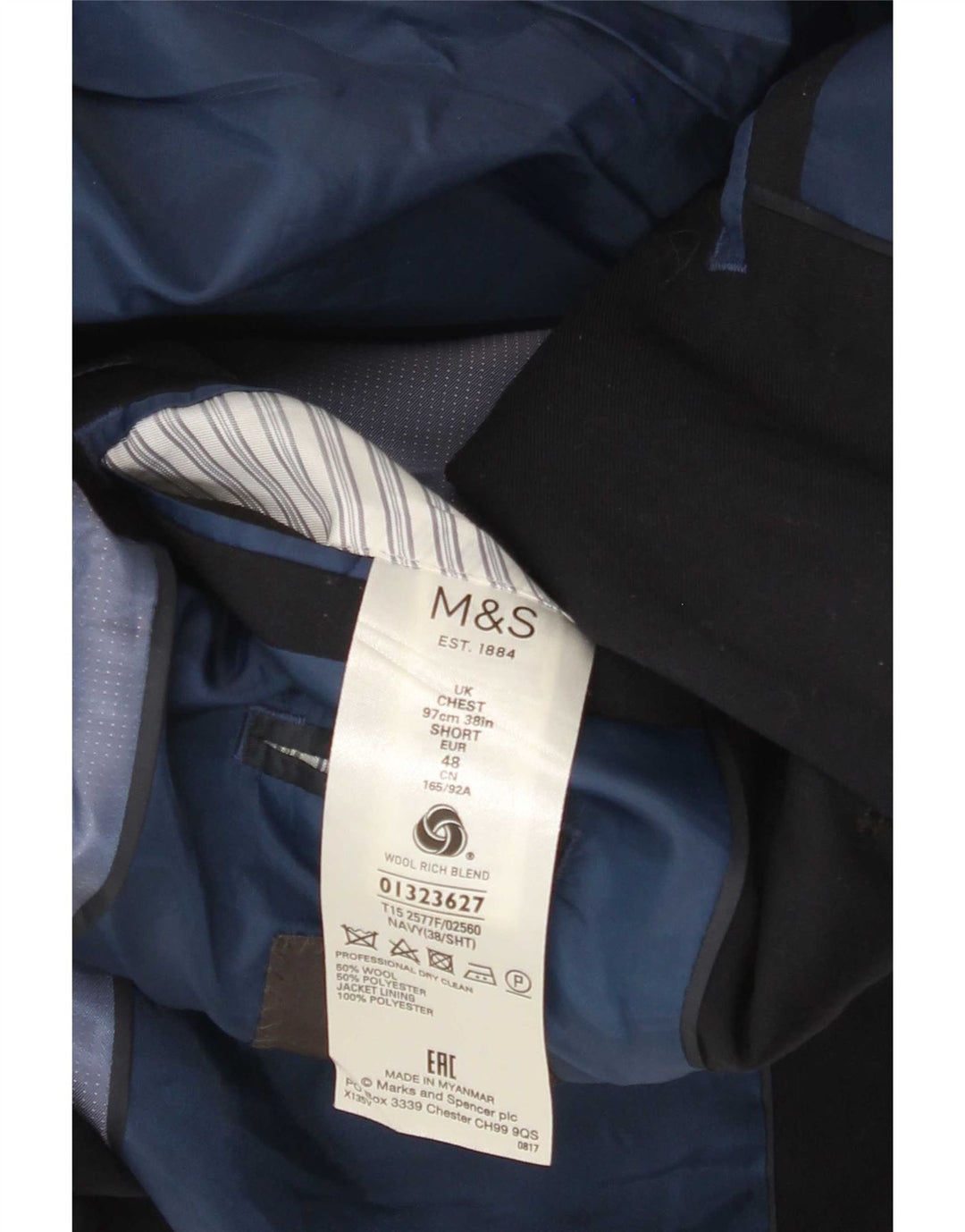 Marks & Spencer Chaqueta tipo blazer de 2 botones para hombre UK 38 Mediana lana azul marino