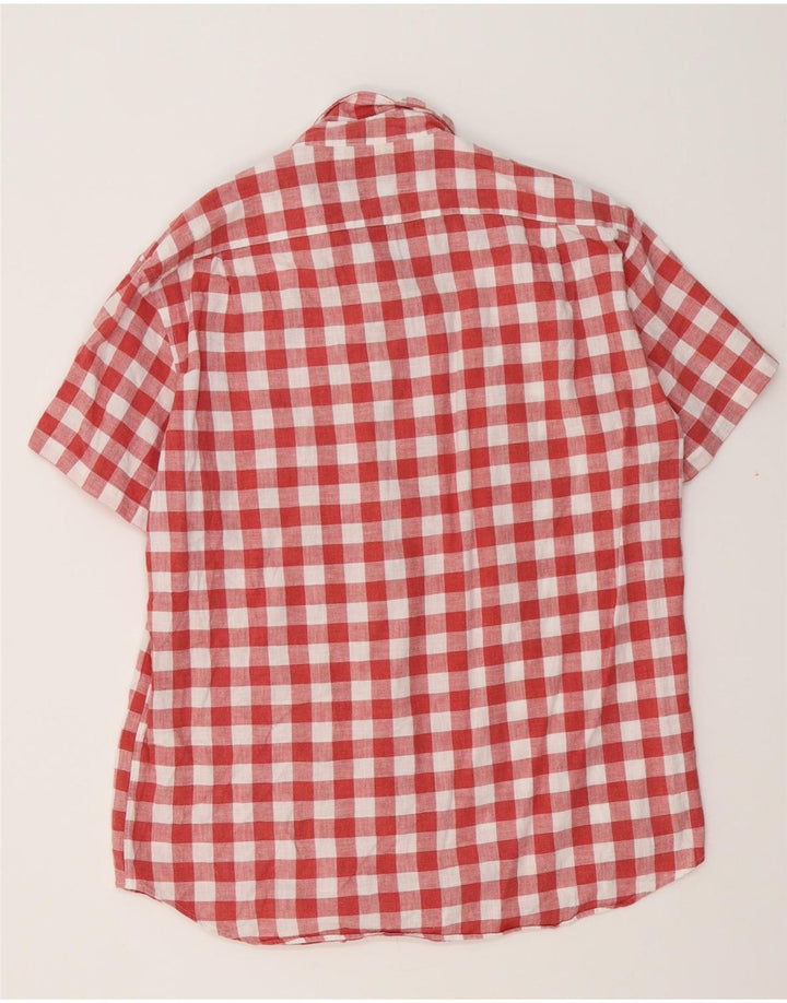 J. CREW Camisa ajustada de manga corta para hombre de algodón a cuadros rojos grandes