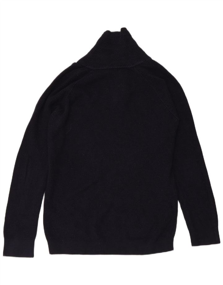 ZARA Hombre Jersey con cuello chal Algodón azul marino medio