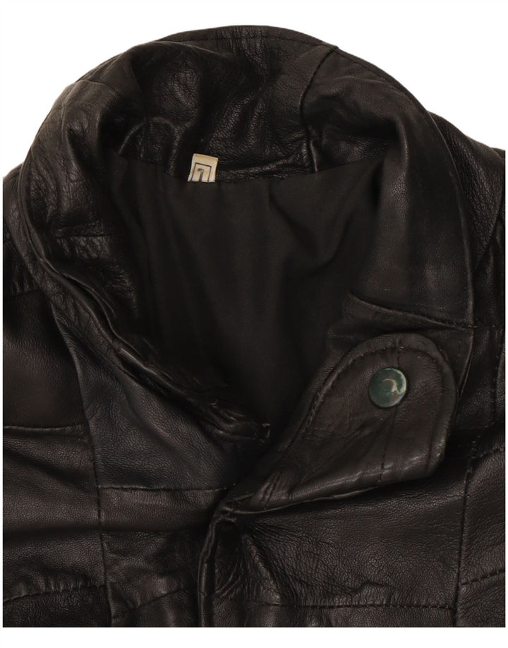 Vintage hombres chaqueta de cuero de manga corta Reino Unido 40 grande negro