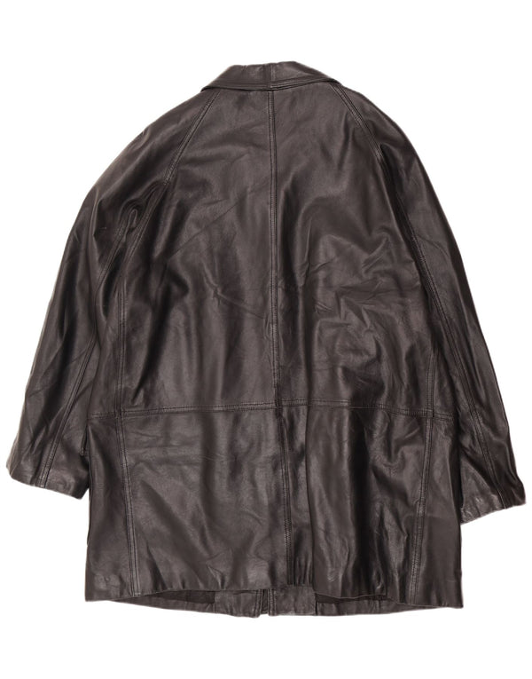 Vintage hombres cuero abrigo Reino Unido 42 XL negro