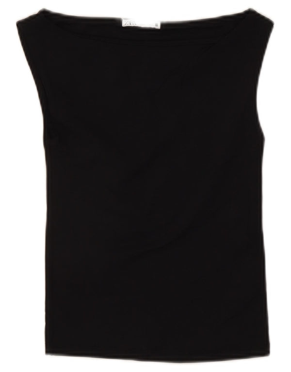 ZARA Mujer Blusa Corta Top UK 8 Small Negro