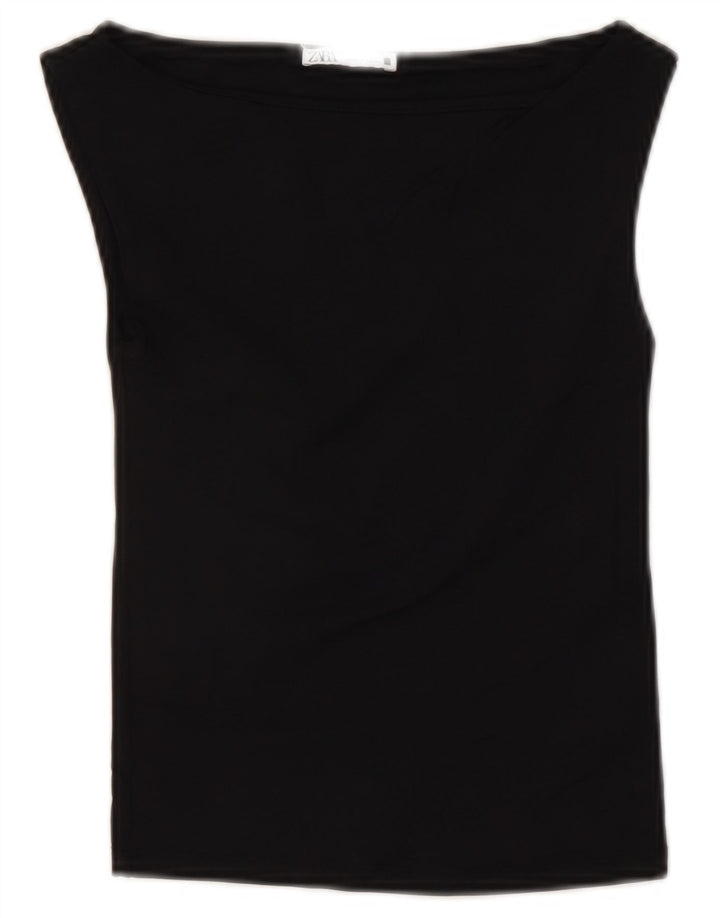 ZARA Mujer Blusa Corta Top UK 8 Small Negro