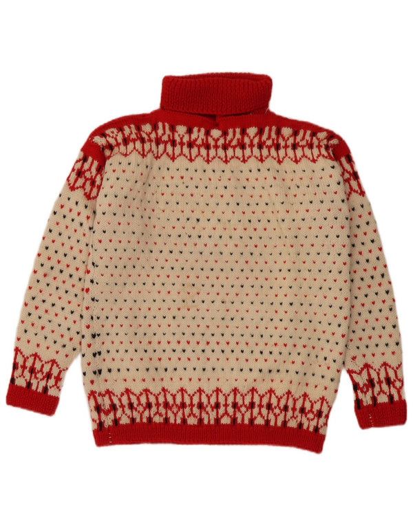 Vintage mujer rollo cuello jersey suéter Reino Unido 14 medio apagado blanco Fair Isle