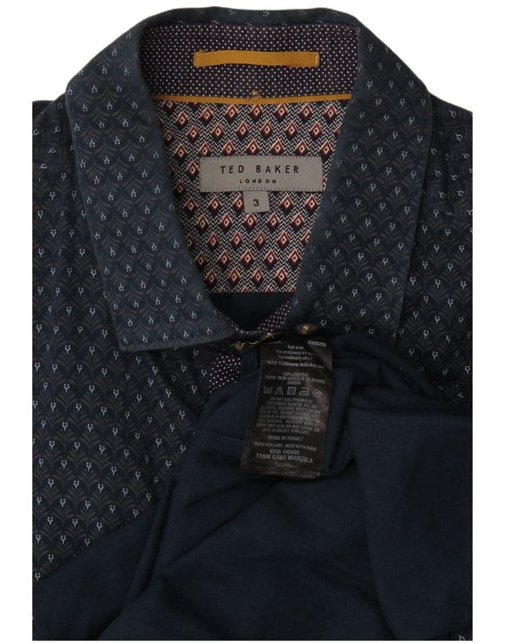 Ted Baker Camisa para hombre Talla 3 Mediana Azul marino Algodón floral