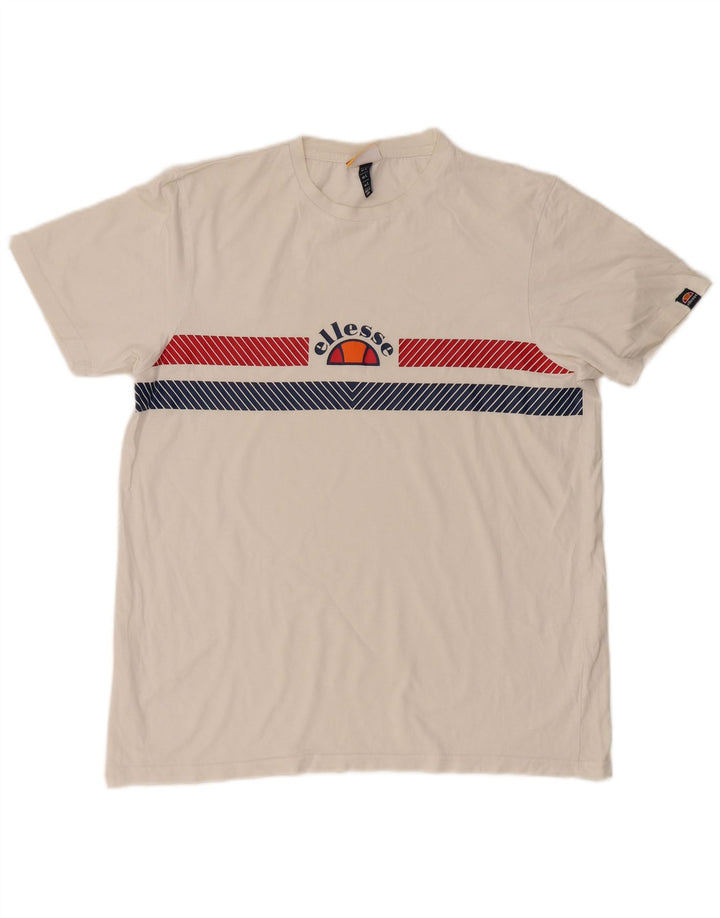 ELLESSE Hombre Camiseta Top Grande Blanco Colorblock