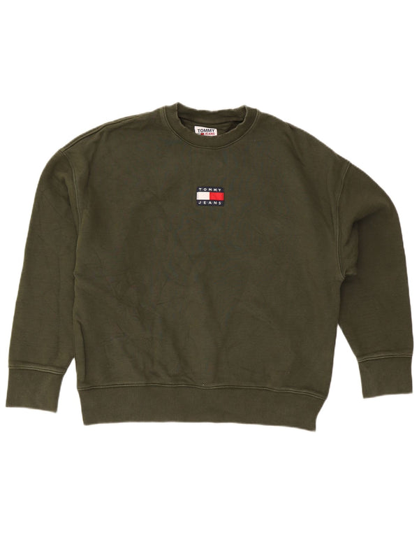 Tommy Hilfiger Hombre Loose Fit Sudadera Jumper Small Verde Algodón