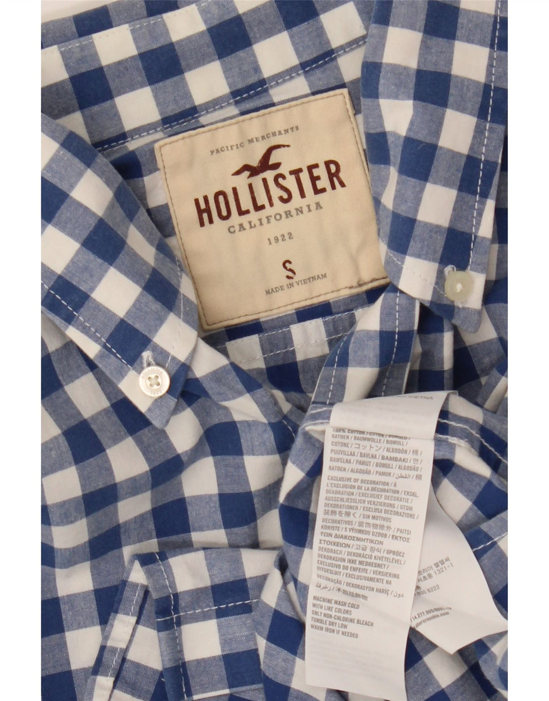 Camisa HOLLISTER para hombre pequeña de algodón a cuadros azul marino