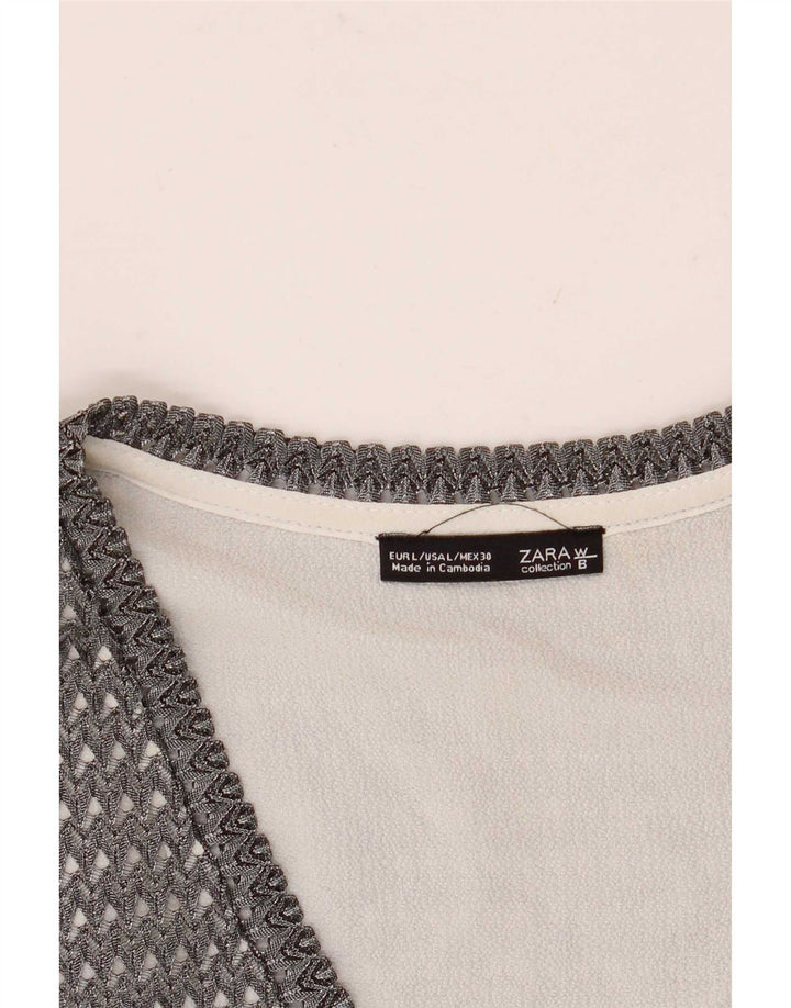 Zara Top transparente sin mangas para mujer UK 46 Bloque de color gris grande