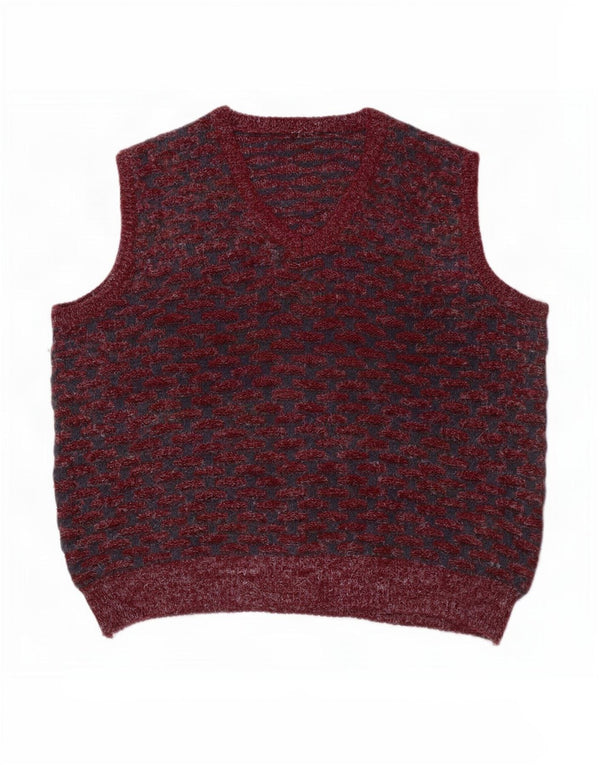 Vintage Hombres Chaleco Tank Top XL Borgoña Geométrico
