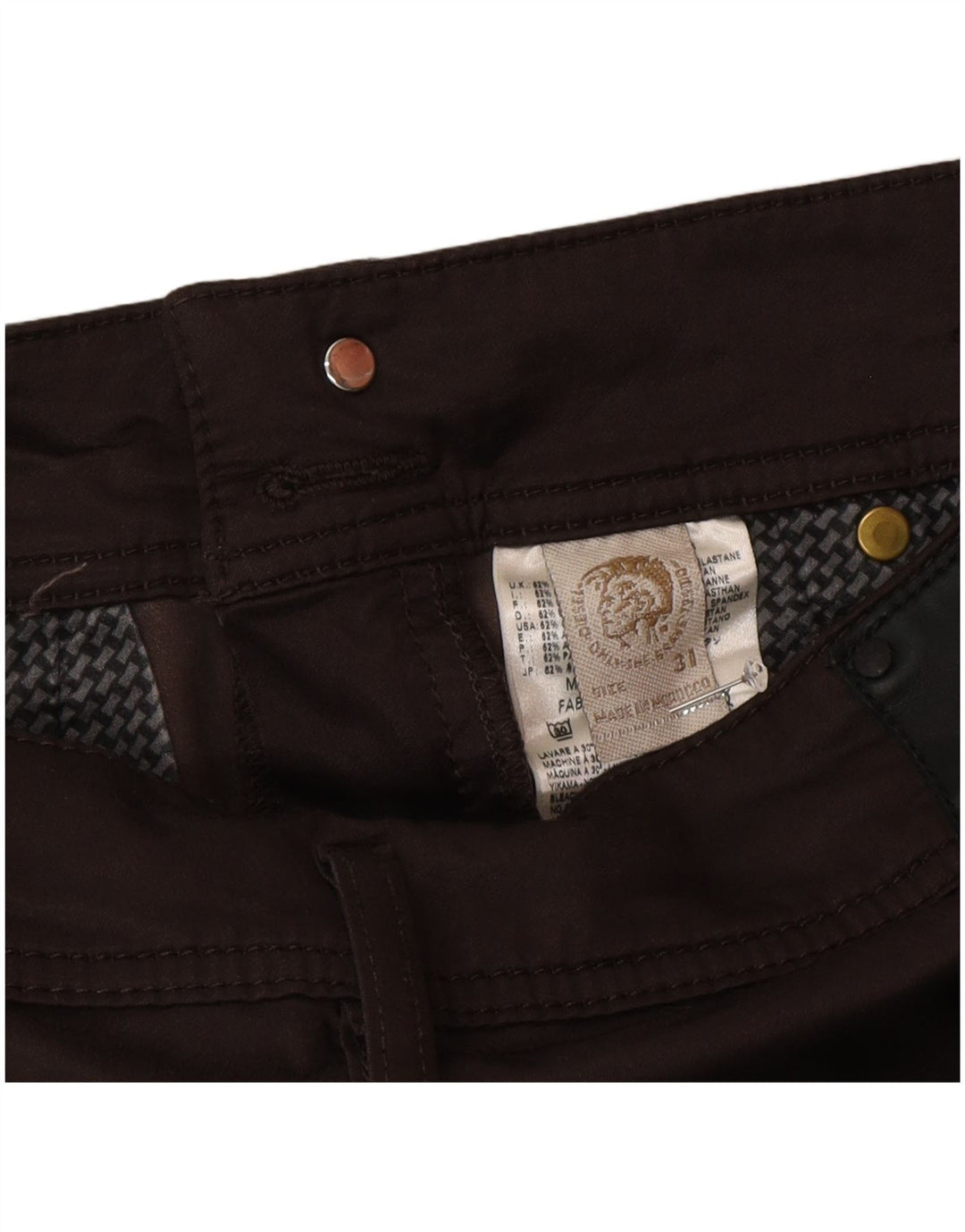 Diesel Mujer Pantalones Casuales Slim W31 L34 Algodón Marrón