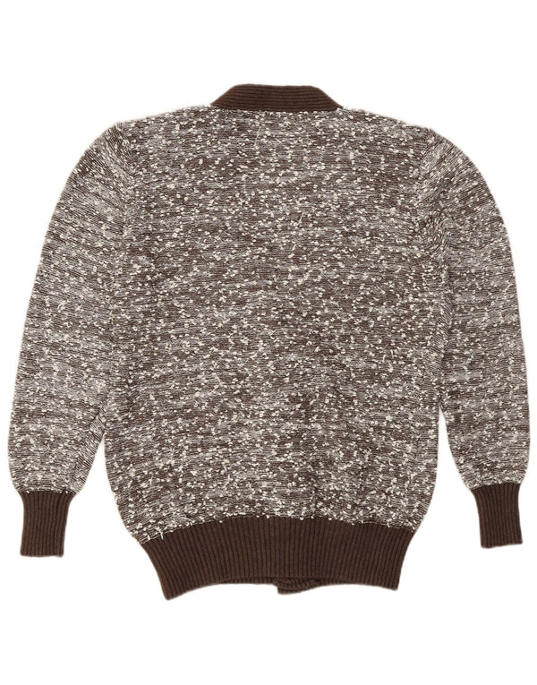 Vintage mujer Cardigan suéter Reino Unido 16 gran marrón moteado poliamida