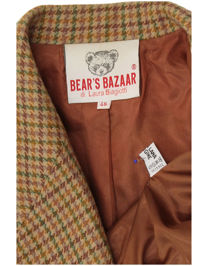 Laura Biagiotti Chaqueta Blazer de 2 Botones para Mujer IT 48 XL Pata de Gallo Beige