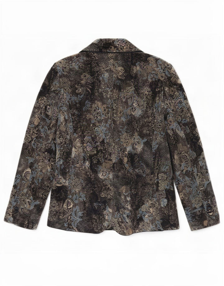 Vintage mujer 2 botones Blazer chaqueta Reino Unido 16 grande azul marino floral algodón