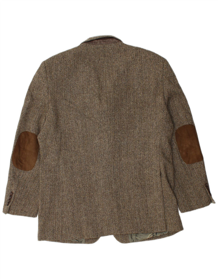 Harris Tweed Chaqueta tipo blazer de 3 botones para hombre UK 40 Large Brown Herringbone