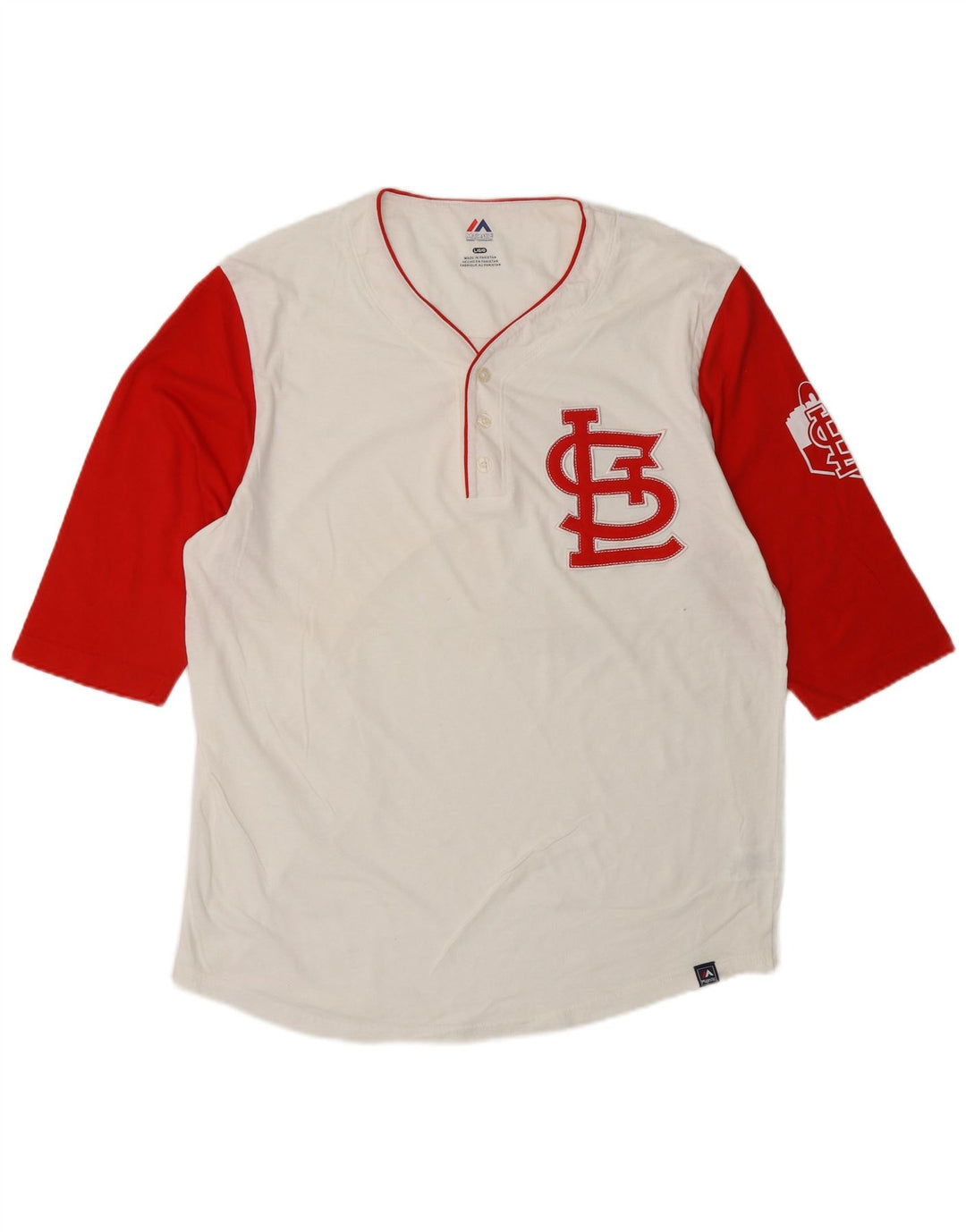 MAJESTIC Camiseta gráfica de los St. Louis Cardinals para hombre, manga 3/4, grande, color blanco